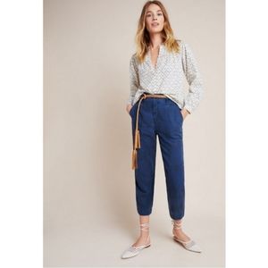 Anthropologie Audra Blue Linen Utility Pants